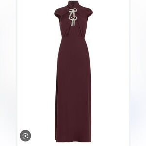 Self Portrait Stretch Crepe Bow Maxi in Burgundy